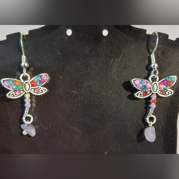 Mom's Island Beads Jewelry - Colorful Dragonfly Dangle Earrings